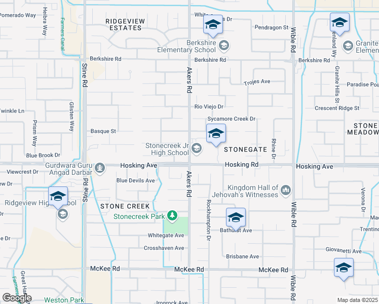 map of restaurants, bars, coffee shops, grocery stores, and more near 4015 Waterfall Canyon Drive in Bakersfield
