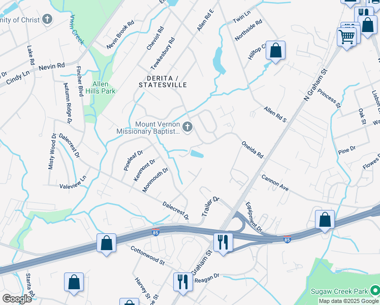 map of restaurants, bars, coffee shops, grocery stores, and more near 4915 Daybreak Drive in Charlotte