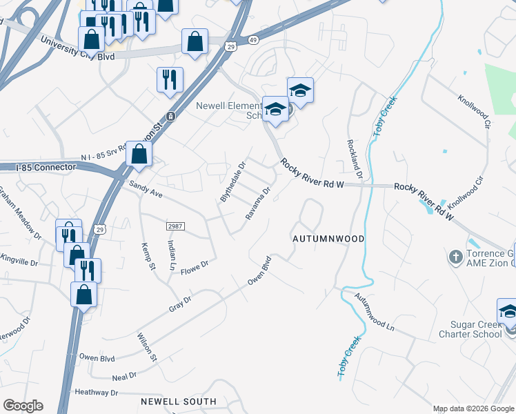 map of restaurants, bars, coffee shops, grocery stores, and more near in Charlotte