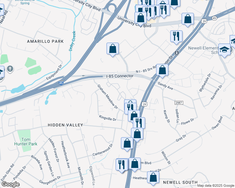 map of restaurants, bars, coffee shops, grocery stores, and more near 305 Orchard Trace Lane in Charlotte