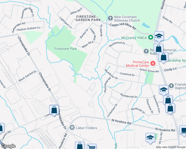 map of restaurants, bars, coffee shops, grocery stores, and more near 3211 Braden Drive in Charlotte