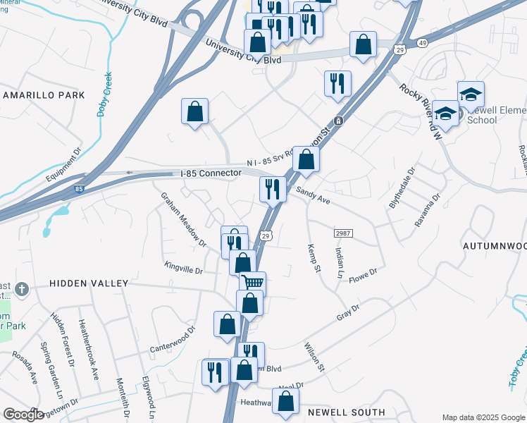 map of restaurants, bars, coffee shops, grocery stores, and more near 2427 April Liu Lane in Charlotte