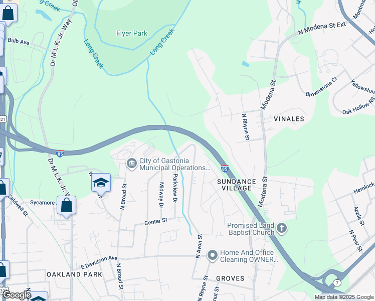 map of restaurants, bars, coffee shops, grocery stores, and more near 1317 Green Circle Drive in Gastonia