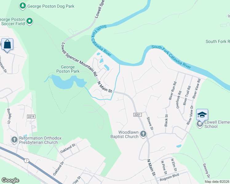 map of restaurants, bars, coffee shops, grocery stores, and more near 1111 Hunter Paige Court in Lowell