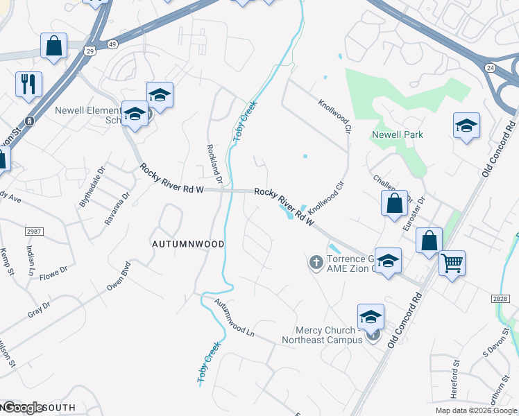 map of restaurants, bars, coffee shops, grocery stores, and more near 912-916 Rocky River Road West in Charlotte
