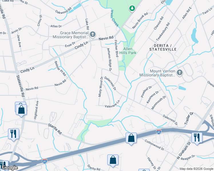 map of restaurants, bars, coffee shops, grocery stores, and more near in Charlotte