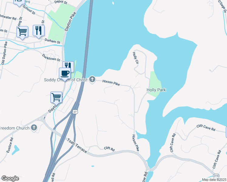 map of restaurants, bars, coffee shops, grocery stores, and more near 515 Chestnutview Drive in Soddy-Daisy