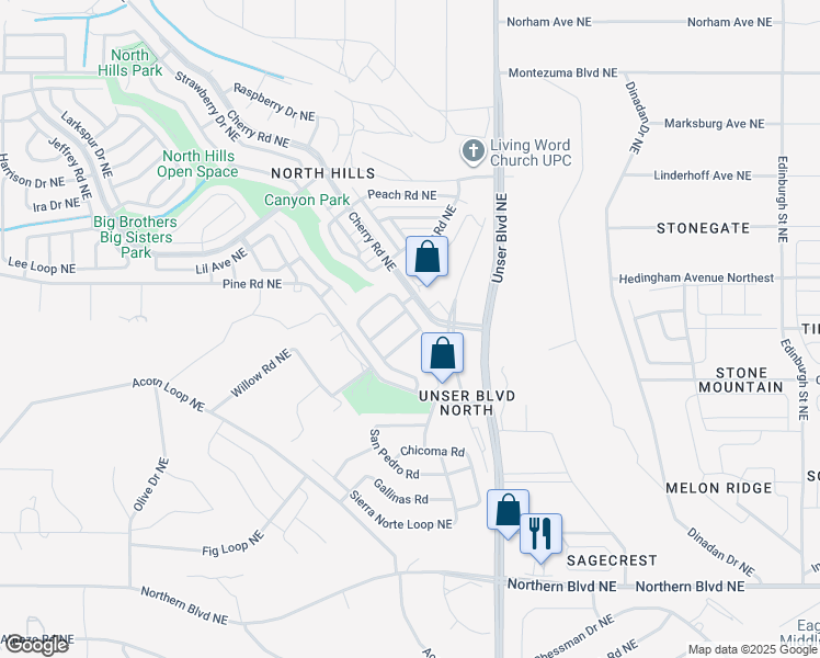 map of restaurants, bars, coffee shops, grocery stores, and more near 1635 Costilla Road in Rio Rancho