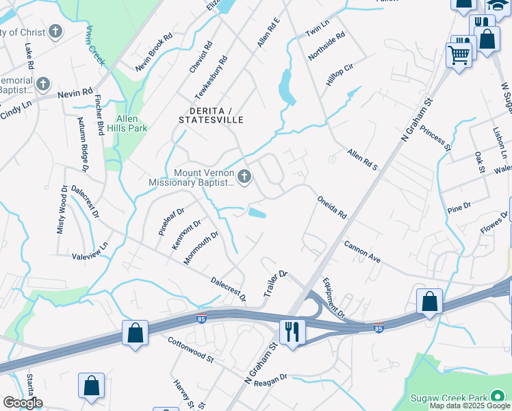map of restaurants, bars, coffee shops, grocery stores, and more near 4915 Daybreak Drive in Charlotte