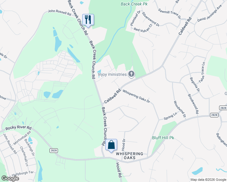 map of restaurants, bars, coffee shops, grocery stores, and more near 12315 Caldwell Road in Charlotte
