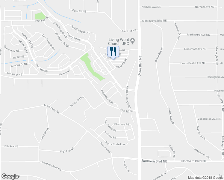 map of restaurants, bars, coffee shops, grocery stores, and more near 1624 Questa Road in Rio Rancho