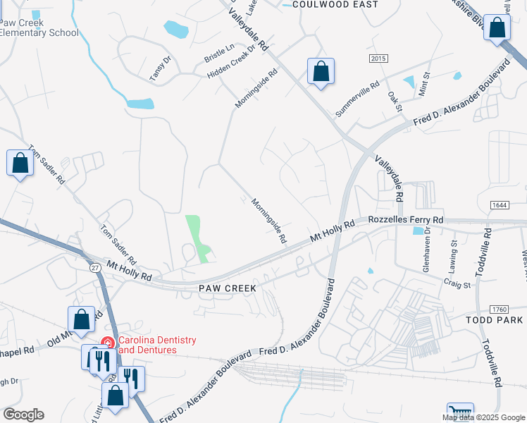 map of restaurants, bars, coffee shops, grocery stores, and more near 300 Morningside Road in Charlotte