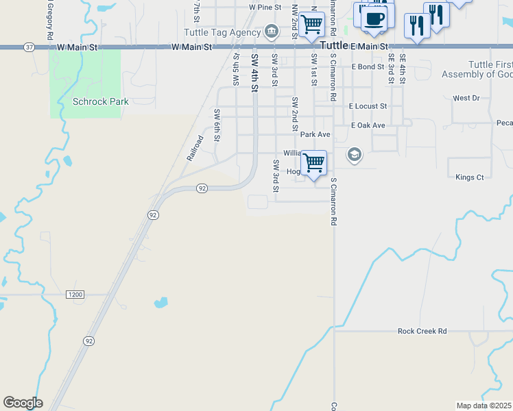 map of restaurants, bars, coffee shops, grocery stores, and more near 307 Silver Leaf Place in Tuttle