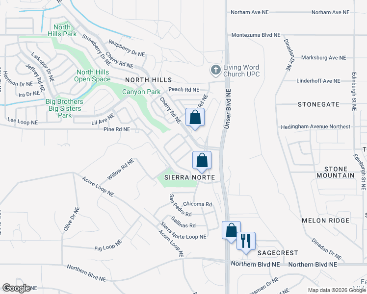 map of restaurants, bars, coffee shops, grocery stores, and more near 1628 Questa Road in Rio Rancho
