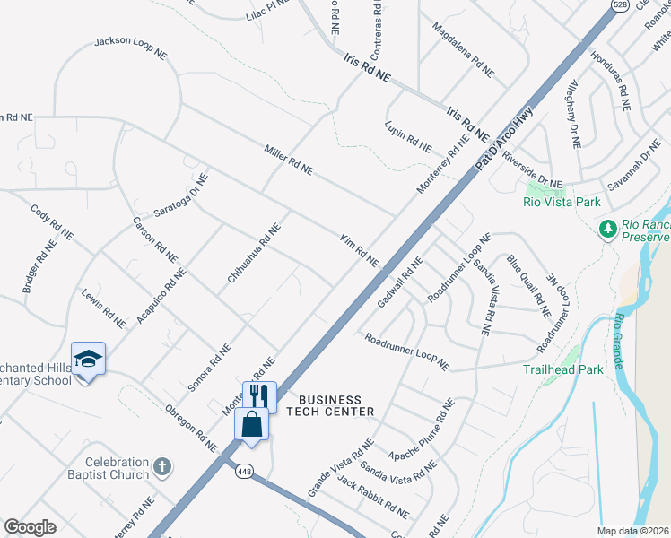map of restaurants, bars, coffee shops, grocery stores, and more near 6091 Guadalajara Road Northeast in Rio Rancho