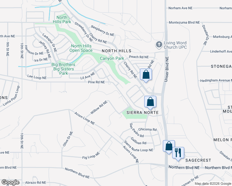 map of restaurants, bars, coffee shops, grocery stores, and more near 1616 Pine Road Northeast in Rio Rancho