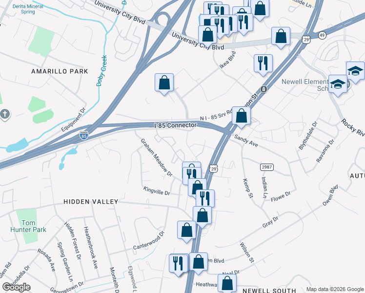 map of restaurants, bars, coffee shops, grocery stores, and more near 5614 Panorama Ave in Charlotte