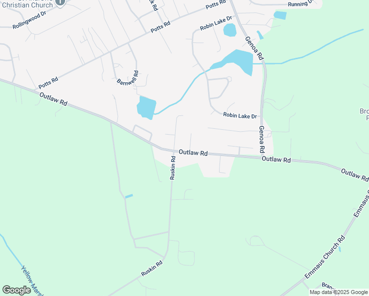 map of restaurants, bars, coffee shops, grocery stores, and more near 653 Outlaw Road in Brogden