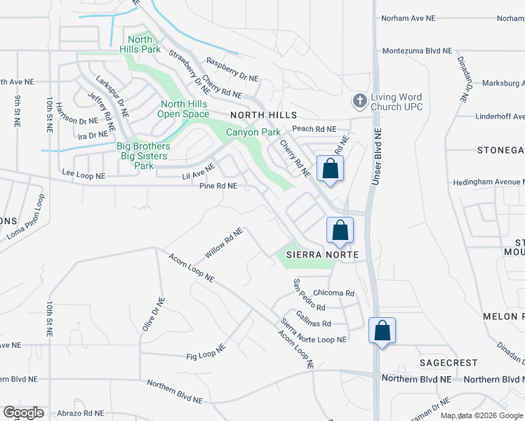 map of restaurants, bars, coffee shops, grocery stores, and more near 1616 Pine Road Northeast in Rio Rancho
