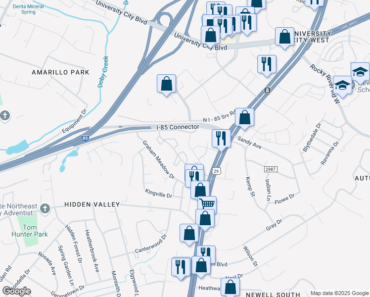 map of restaurants, bars, coffee shops, grocery stores, and more near 5614 Panorama Ave in Charlotte