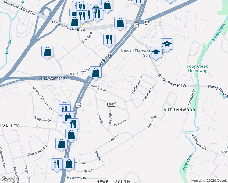 map of restaurants, bars, coffee shops, grocery stores, and more near in Charlotte