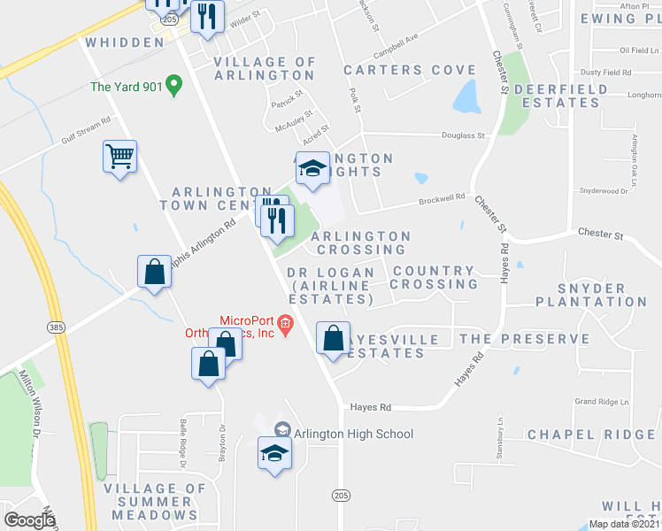 map of restaurants, bars, coffee shops, grocery stores, and more near 5739 Logan Cove in Arlington