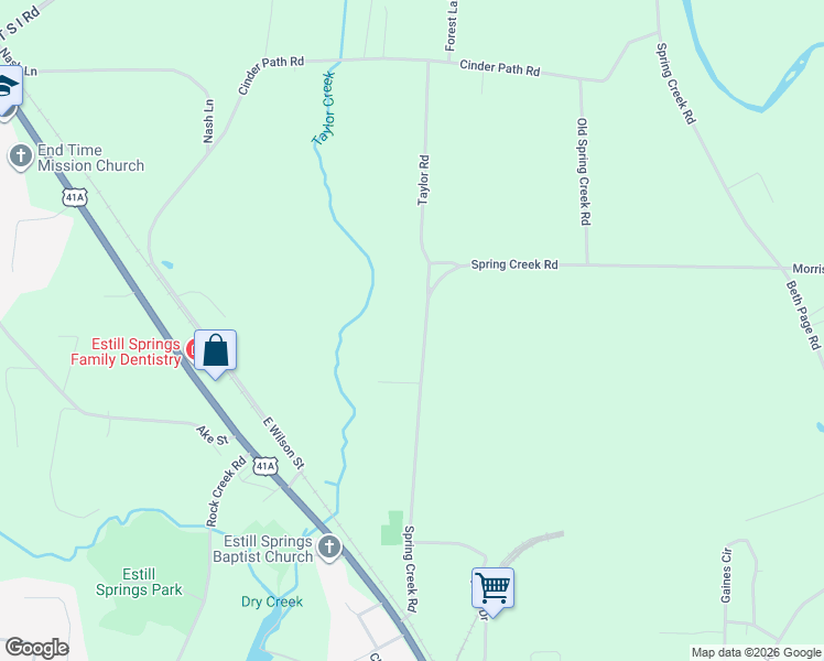map of restaurants, bars, coffee shops, grocery stores, and more near 207 Spring Creek Road in Estill Springs