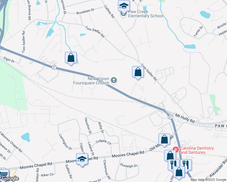 map of restaurants, bars, coffee shops, grocery stores, and more near 8300 Mount Holly Road in Charlotte