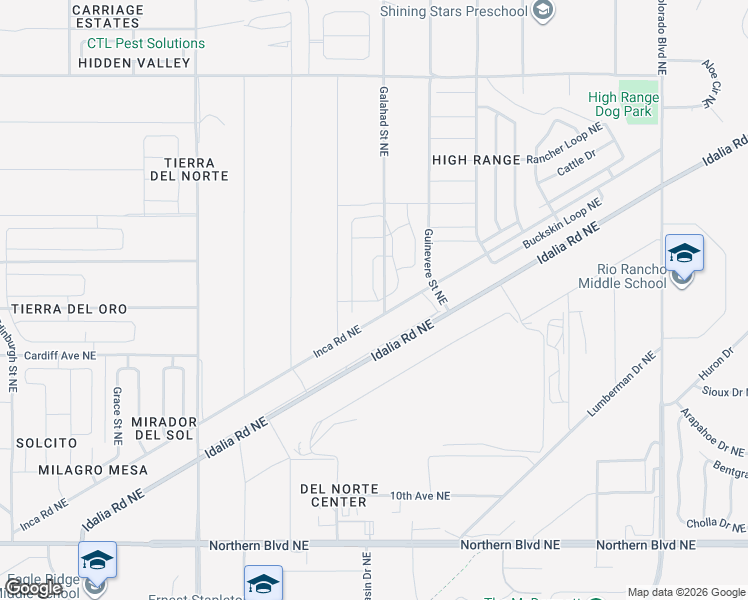 map of restaurants, bars, coffee shops, grocery stores, and more near Galahad Street Northeast in Rio Rancho