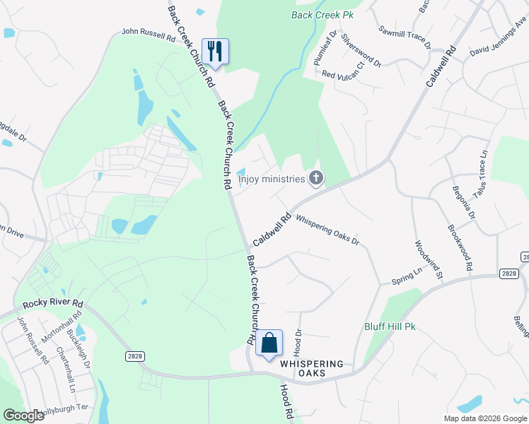 map of restaurants, bars, coffee shops, grocery stores, and more near 12315 Caldwell Road in Charlotte