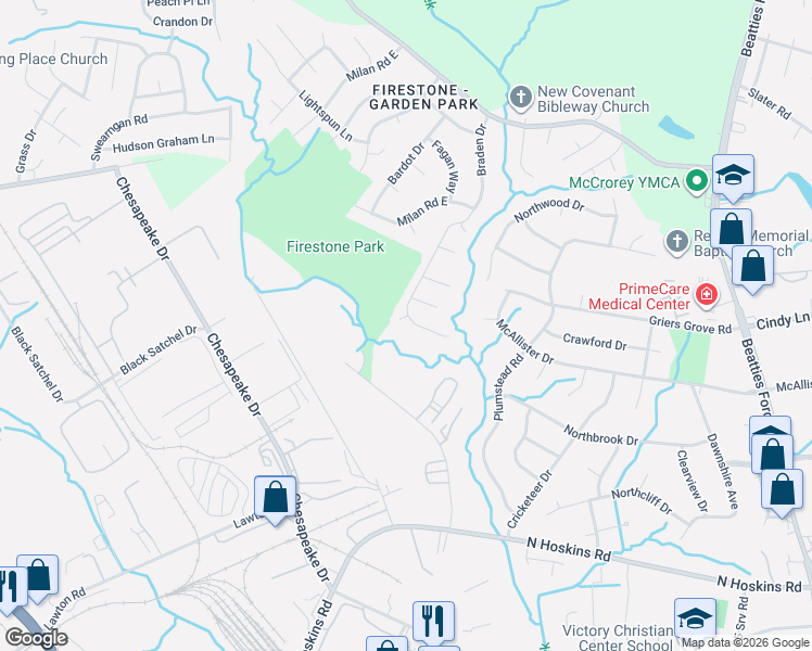 map of restaurants, bars, coffee shops, grocery stores, and more near 517 Tallwood Court in Charlotte
