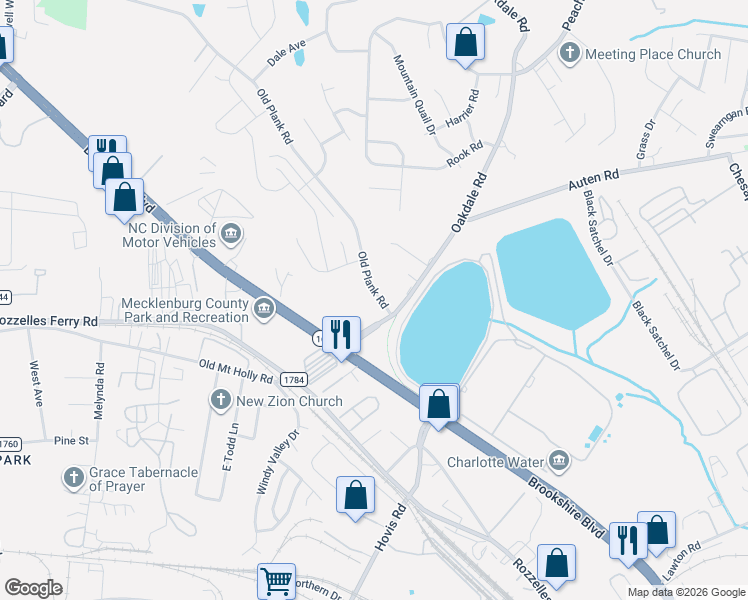 map of restaurants, bars, coffee shops, grocery stores, and more near in Charlotte
