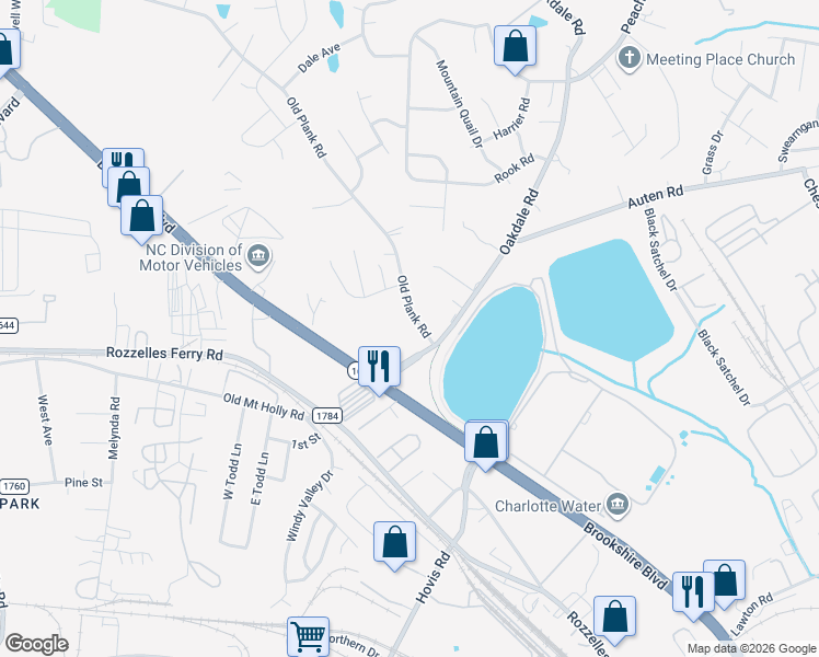 map of restaurants, bars, coffee shops, grocery stores, and more near in Charlotte
