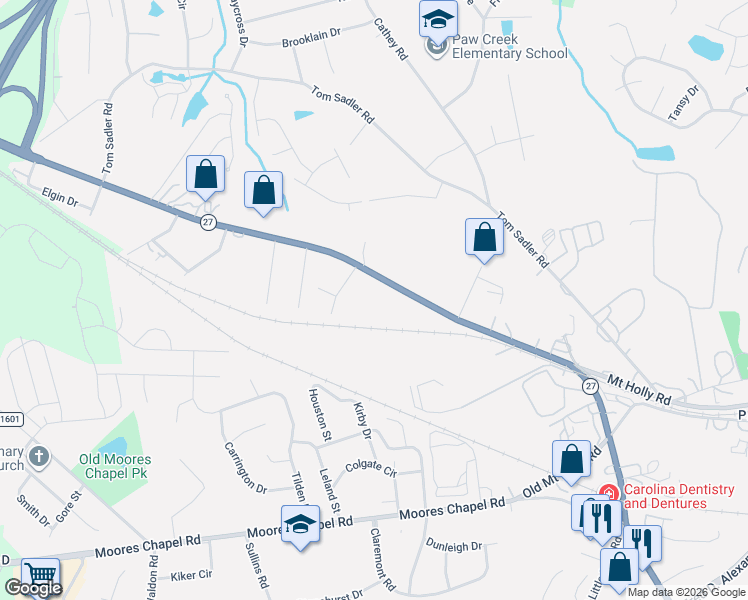 map of restaurants, bars, coffee shops, grocery stores, and more near 8337 Mount Holly Road in Charlotte