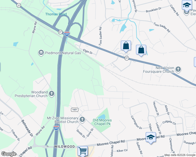 map of restaurants, bars, coffee shops, grocery stores, and more near 100 Lee Drive in Charlotte