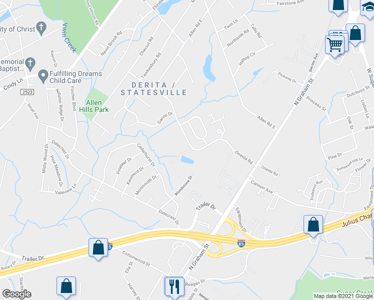 map of restaurants, bars, coffee shops, grocery stores, and more near 4915 Daybreak Dr in Charlotte