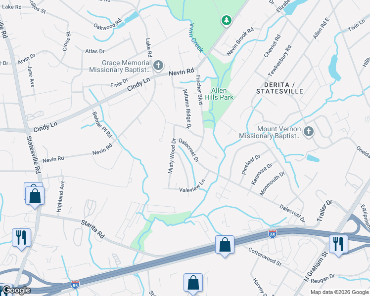 map of restaurants, bars, coffee shops, grocery stores, and more near in Charlotte