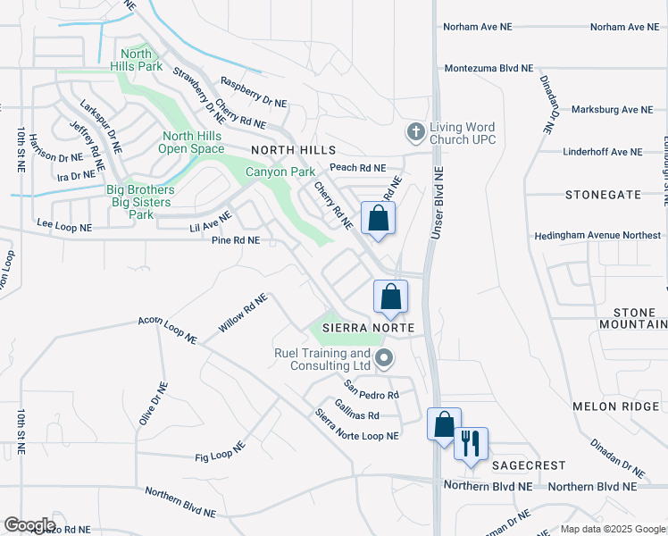 map of restaurants, bars, coffee shops, grocery stores, and more near 1444 Penasco Road Northeast in Rio Rancho
