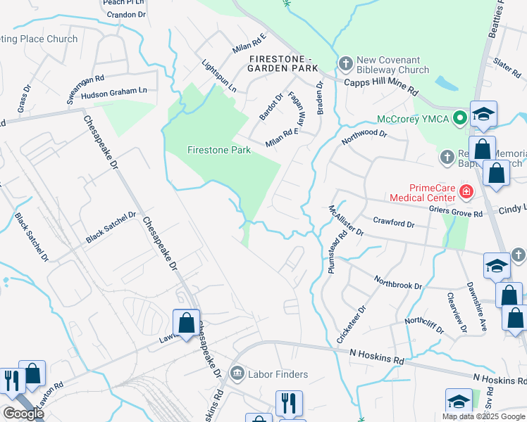 map of restaurants, bars, coffee shops, grocery stores, and more near 517 Tallwood Court in Charlotte