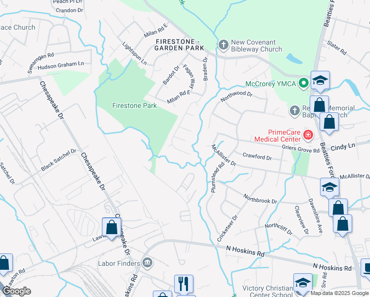map of restaurants, bars, coffee shops, grocery stores, and more near 3226 Braden Drive in Charlotte