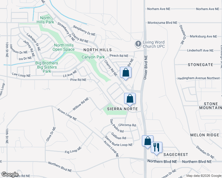 map of restaurants, bars, coffee shops, grocery stores, and more near 1433 Penasco Road in Rio Rancho