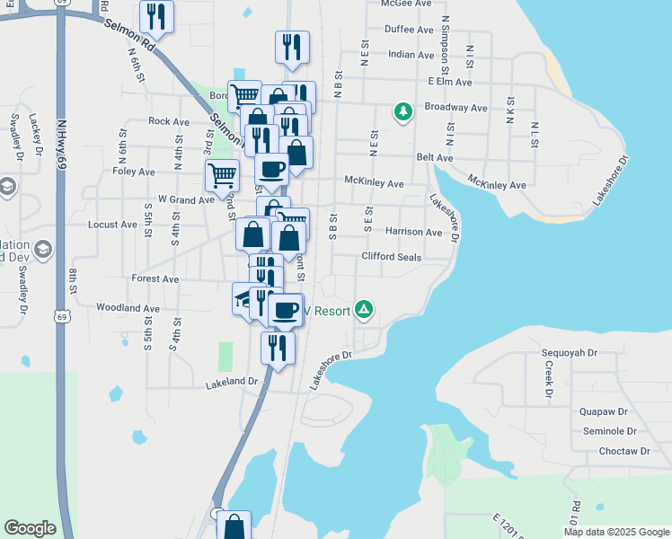 map of restaurants, bars, coffee shops, grocery stores, and more near 101 Lincoln Avenue in Eufaula