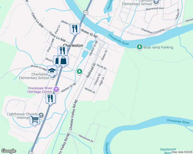 map of restaurants, bars, coffee shops, grocery stores, and more near 174 Bates Street in Charleston