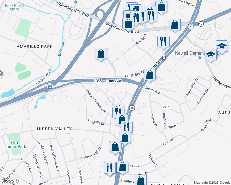 map of restaurants, bars, coffee shops, grocery stores, and more near 5614 Panorama Ave in Charlotte