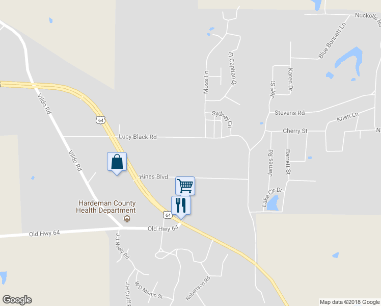 map of restaurants, bars, coffee shops, grocery stores, and more near 610 Lucy Black Road in Bolivar