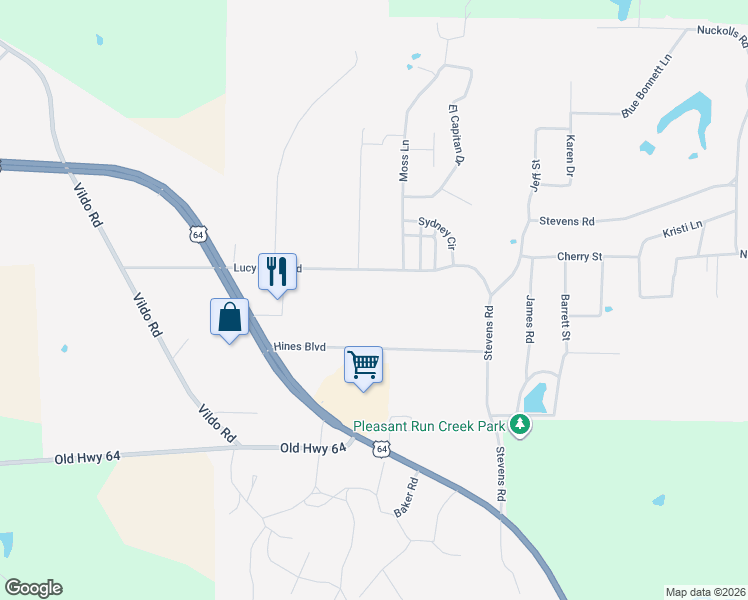 map of restaurants, bars, coffee shops, grocery stores, and more near 610 Lucy Black Road in Bolivar