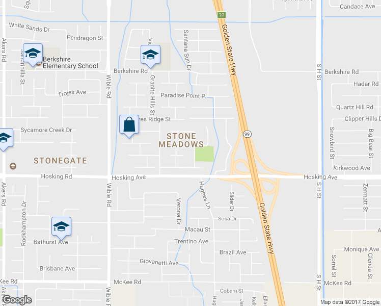 map of restaurants, bars, coffee shops, grocery stores, and more near 2700 Shaded Canyon Place in Bakersfield