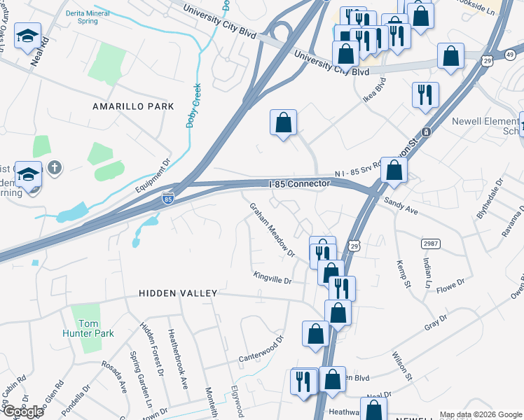map of restaurants, bars, coffee shops, grocery stores, and more near 415 Orchard Trace Lane in Charlotte