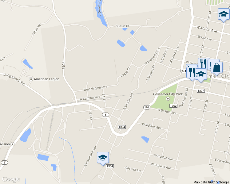 map of restaurants, bars, coffee shops, grocery stores, and more near 702 West Carolina Avenue in Bessemer City