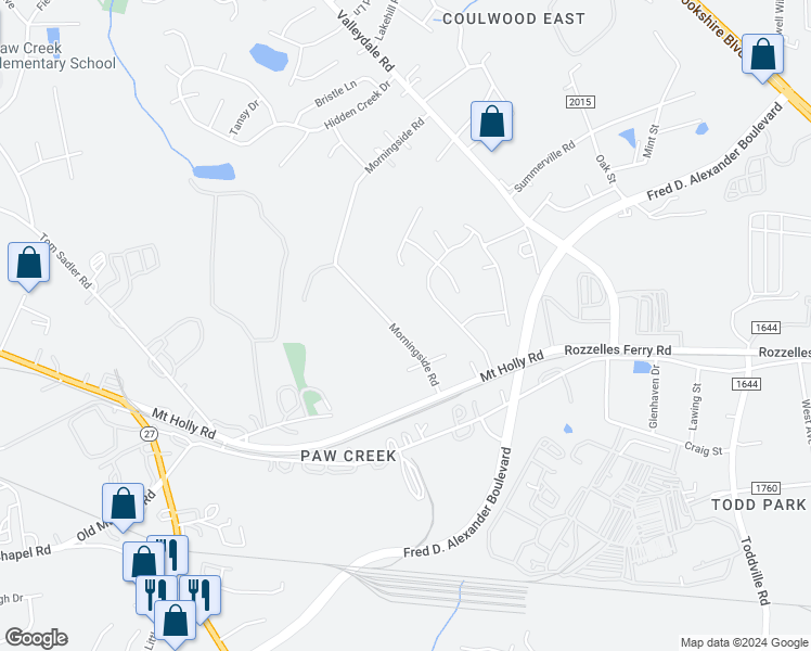 map of restaurants, bars, coffee shops, grocery stores, and more near 300 Morningside Road in Charlotte